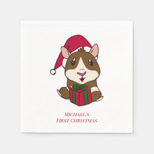 Serviette En Papier Cochon d'Inde Premier Noël Personnalisé