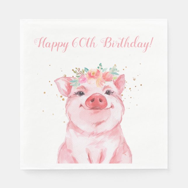 Serviette En Papier Cochon floral mignon 60e anniversaire (Devant)