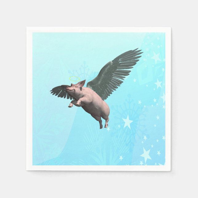 Serviette En Papier Cochon mignon volant dans le ciel (Devant)
