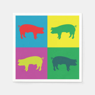 Serviette En Papier Cochon Pop Art Coloré