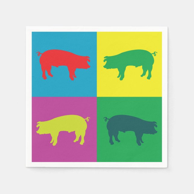 Serviette En Papier Cochon Pop Art Coloré (Devant)
