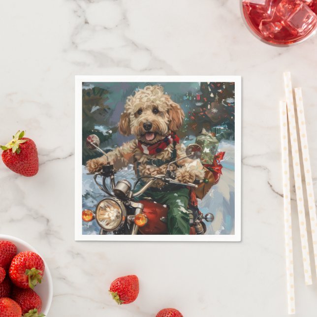 Serviette En Papier Cockapoo Chien à Moto Noël (En situation)