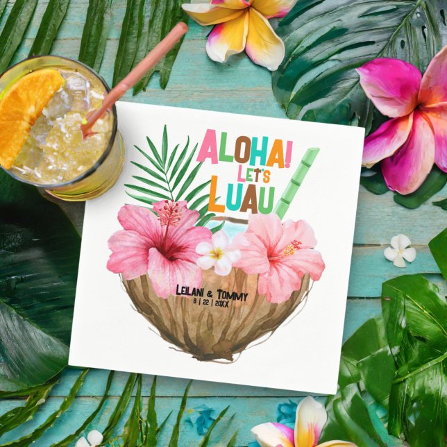 Serviette En Papier Cocktail à la noix de coco Luau Hawaïen Fête Tropi (Créateur téléchargé)