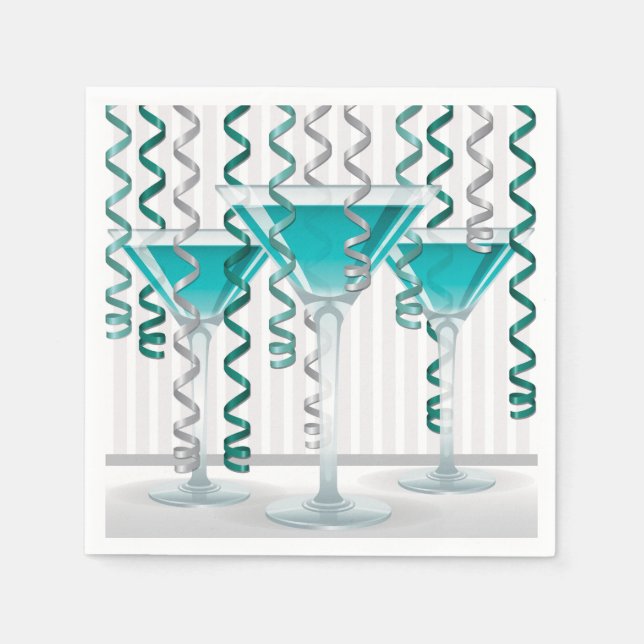 Serviette En Papier Cocktail Aqua et ruban (Devant)