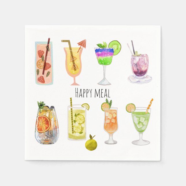 Serviette En Papier Cocktail aquarelle Jolie fête Célébration blanche (Devant)