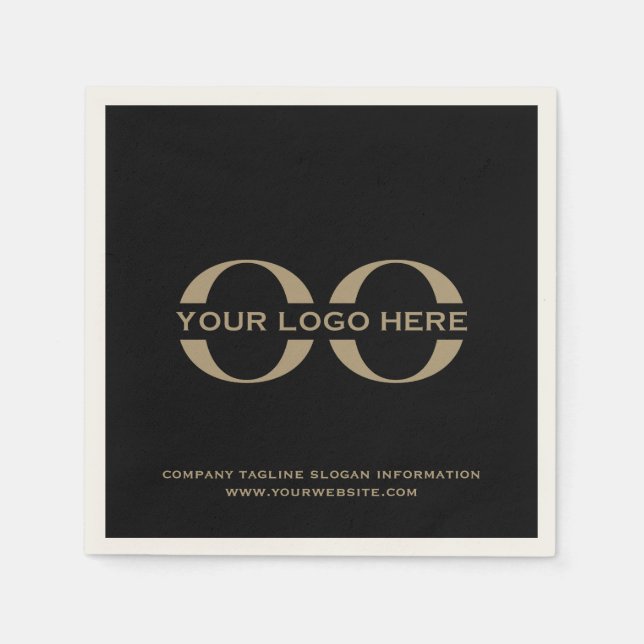 Serviette En Papier Cocktail Black and Gold Logo personnalisable Napki (Devant)