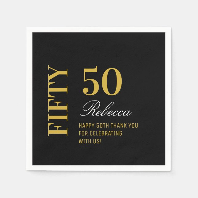 Serviette En Papier Cocktail Black & Gold Minimal 50th Birthday Party (Devant)