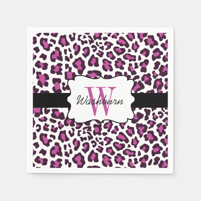Serviette En Papier Cocktail blanc noir Leopard Purple Personnalisé Na (Devant)