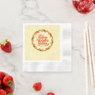 Serviette En Papier Cocktail bon thanksgiving Red Gold Wreath