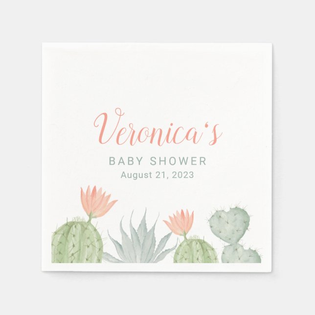 Serviette En Papier Cocktail Cactus Napkin | Baby shower Cactus (Devant)