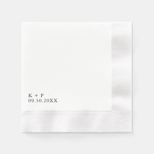 Serviette En Papier Cocktail Date + Initiale (Devant)