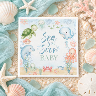 Serviette En Papier Cocktail de Baby Shower Océan Bébé À Vous Voir Bie