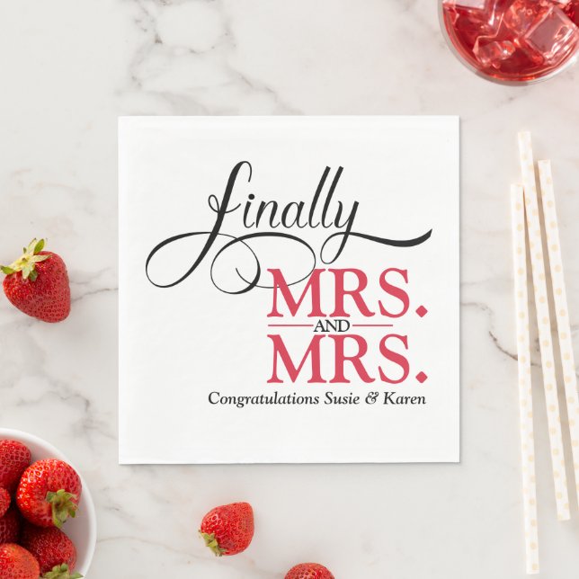 Serviette En Papier Cocktail de mariage de Mme et Mme (En situation)