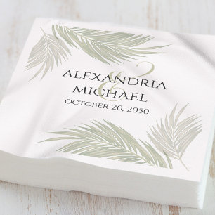 Serviette En Papier Cocktail de mariage Élégant Feuillage Palmiers