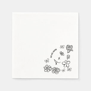 Serviette En Papier Cocktail de mariage floral personnalisé dessiné à