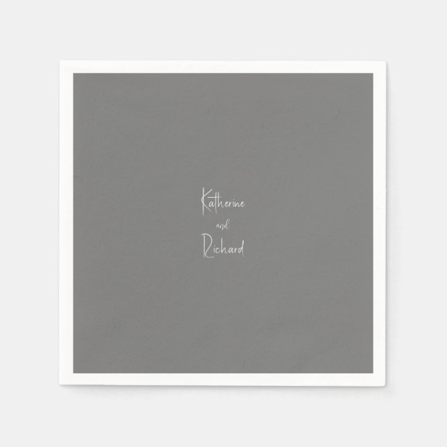 Serviette En Papier Cocktail de mariage personnalisé gris simple servi (Devant)