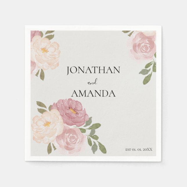Serviette En Papier Cocktail de mariage Rose rose (Devant)