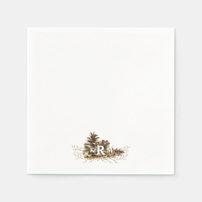 Serviette En Papier Cocktail de Monogramme de cône de pin (Devant)
