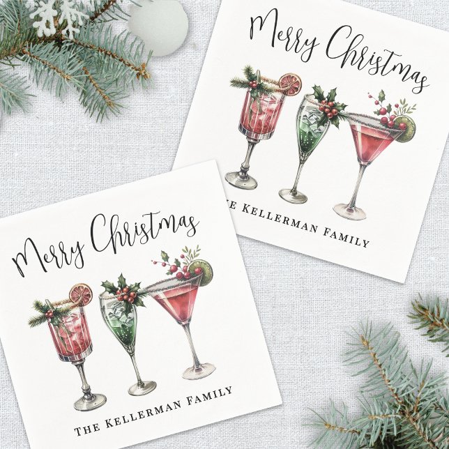 Serviette En Papier Cocktail de Noël festif (Festive Merry Christmas Cocktail Napkins)