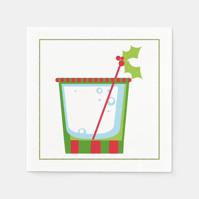 Serviette En Papier Cocktail de Noël Napkin avec martini olive (Devant)