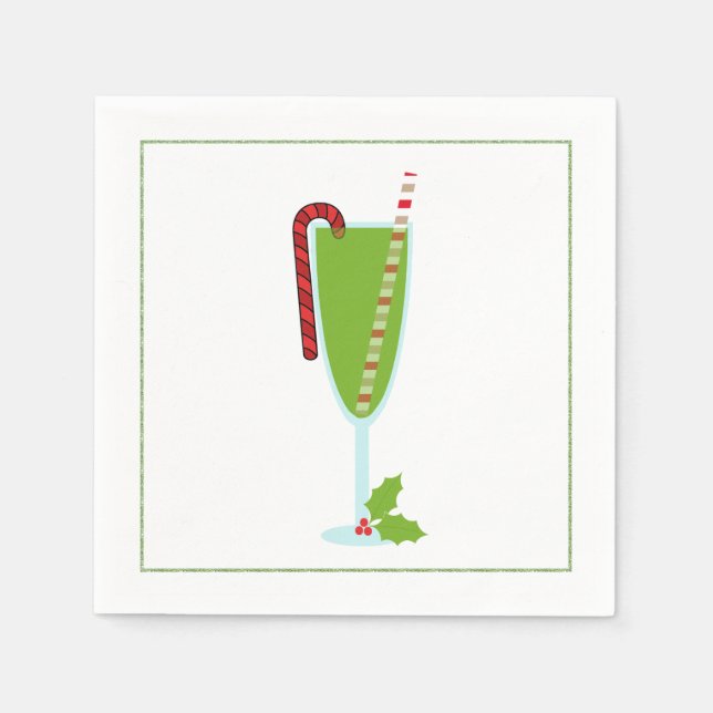 Serviette En Papier Cocktail de Noël Napkin avec martini olive (Devant)