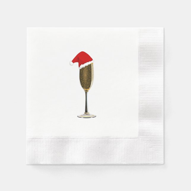 Serviette En Papier Cocktail de Noël Napkins Champagne Santa Hat (Devant)