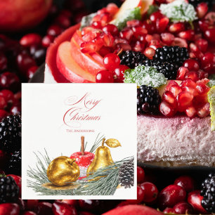 Serviette En Papier Cocktail de Noël personnalisé aux fruits et au pin