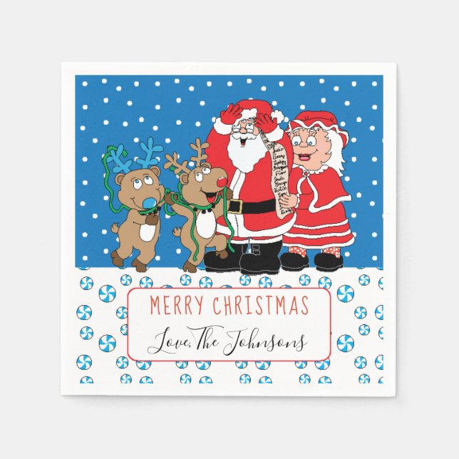 Serviette En Papier Cocktail de Noël personnalisé Napkin Santa Claus (Devant)