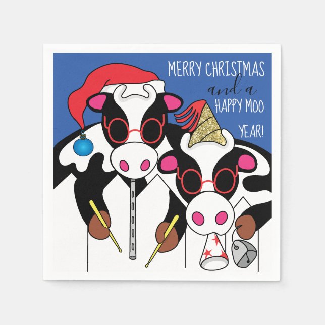 Serviette En Papier Cocktail de Noël personnalisé serviettes "Vaches" (Devant)