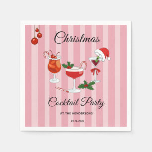 Serviette En Papier Cocktail de Noël Rétro Rose Fête de Fêtes