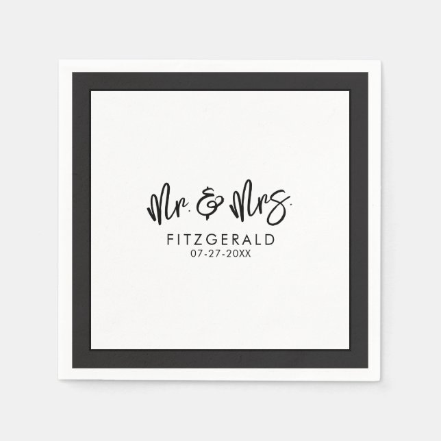 Serviette En Papier Cocktail de réception de mariage noir et blanc Mr  (Devant)