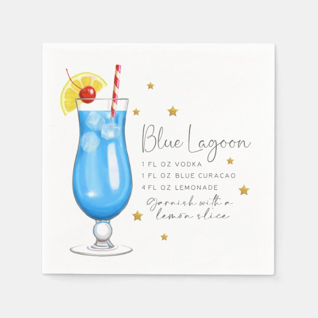Serviette En Papier Cocktail de recettes Blue Lagoon (Devant)