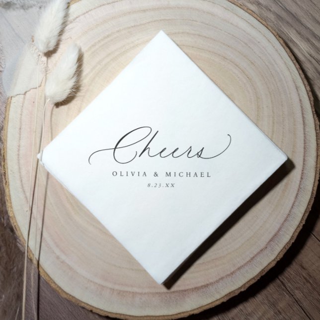 Serviette En Papier Cocktail Diagonal Mariage Bar (Cheers Wedding Napkins - Elegant Diagonal Personalized wedding reception napkins)