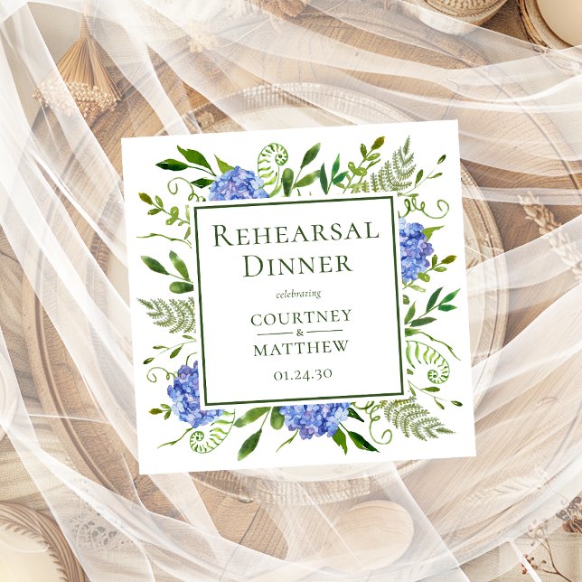 Serviette En Papier Cocktail du dîner de répétition Hydrangea bleue (Créateur téléchargé)