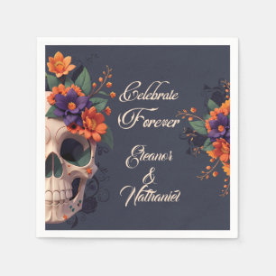 Serviette En Papier Cocktail élégant gothique à fleur 3D avec crâne