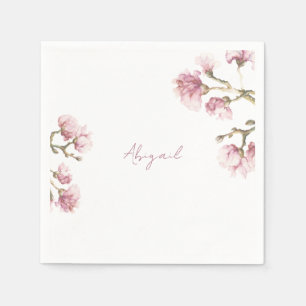 Serviette En Papier Cocktail en fleurs de Magnolia rose