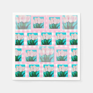 Serviette En Papier Cocktail En vichy Tulip rose Napkin