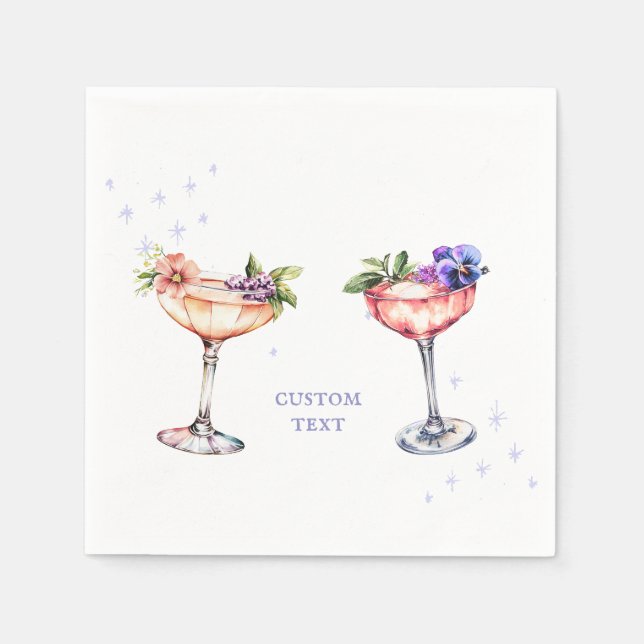 Serviette En Papier Cocktail floral Invitation d'anniversaire (Devant)