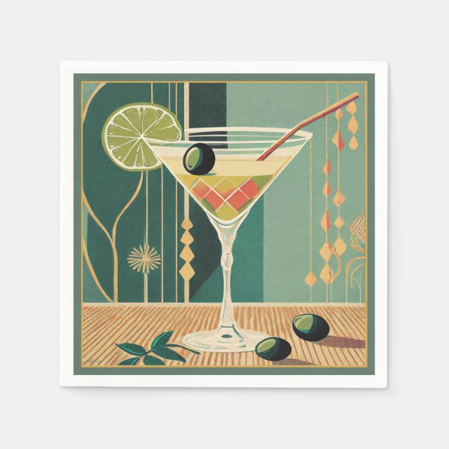 Serviette En Papier Cocktail Heure Martini Conception du milieu du siè (Devant)