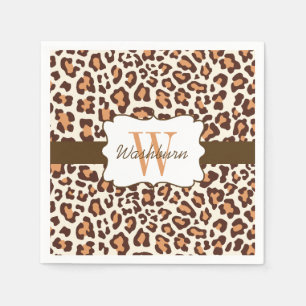 Serviette En Papier Cocktail Leopard Brown Tan Cream Napkin