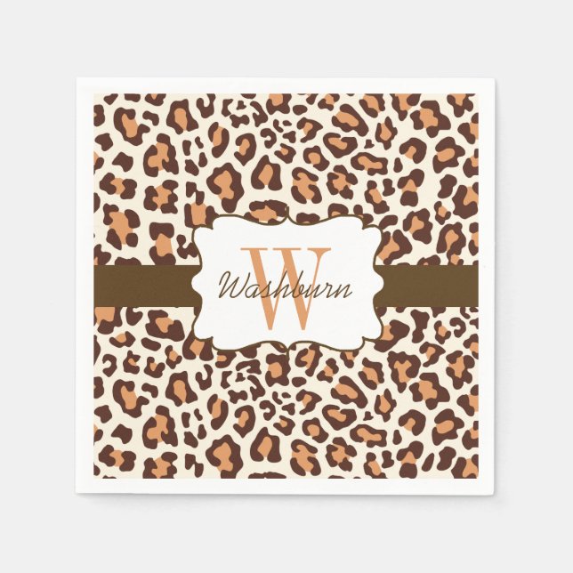 Serviette En Papier Cocktail Leopard Brown Tan Cream Napkin (Devant)