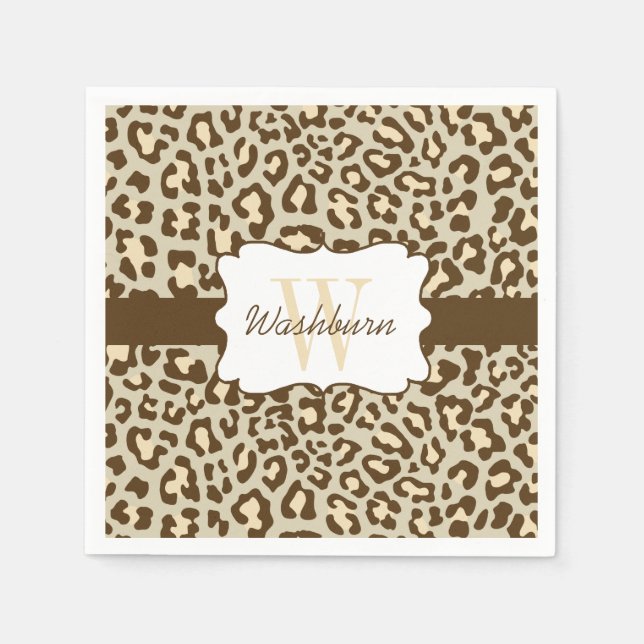 Serviette En Papier Cocktail Leopard Brown Tan Peach (Devant)