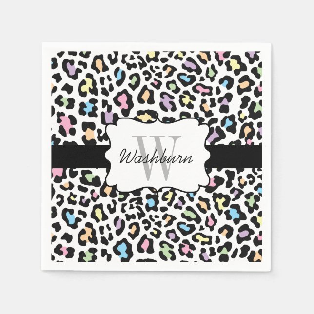 Serviette En Papier Cocktail Leopard Multi Colors Personnalisé Napkin (Devant)