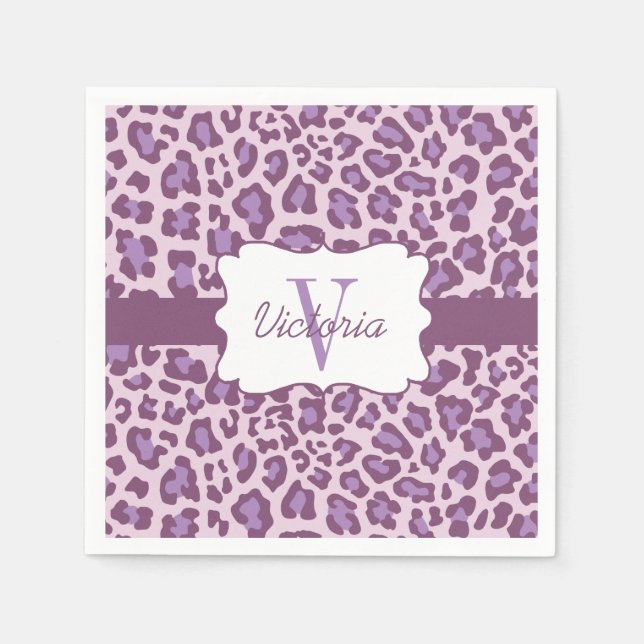 Serviette En Papier Cocktail Leopard Purple Lavender sur mesure Napkin (Devant)