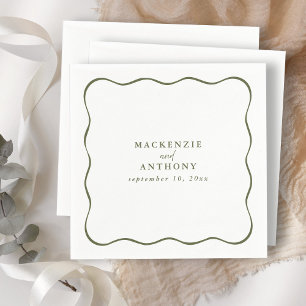 Serviette En Papier Cocktail Mariage à cadre blanc et vert personnalis