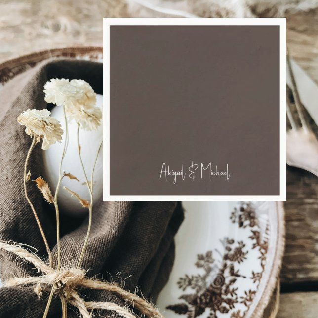 Serviette En Papier Cocktail Mariage Brown foncé (Créateur téléchargé)