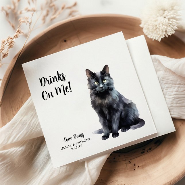 Serviette En Papier Cocktail Mariage de chat (Créateur téléchargé)