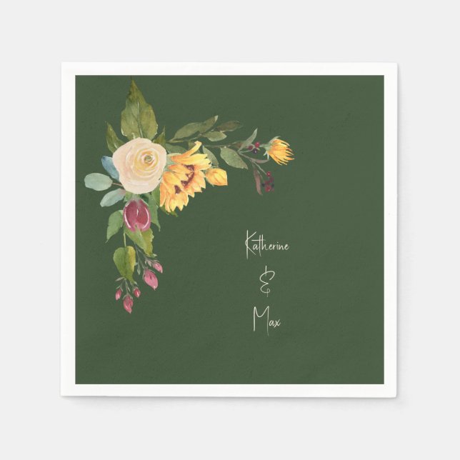 Serviette En Papier Cocktail Mariage de Sunflower Green Forest (Devant)