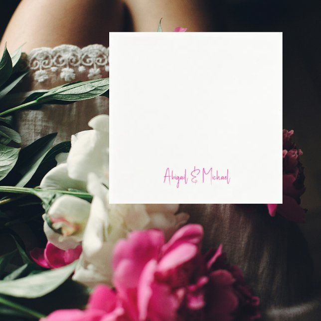 Serviette En Papier Cocktail Mariage de texte rose chaud (Créateur téléchargé)