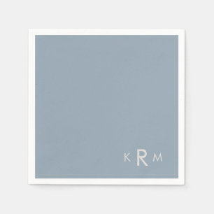 Serviette En Papier Cocktail Mariage Dusty Blue Monogram